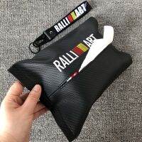 RALLIART ชุดตกแต่งหนังรถยนต์คาร์บอนไฟเบอร์รถยนต์กระดาษทิชชู่ถุงไนลอน Chickpea Keyfob พับเก็บได้ Mitsubishi Car Accessories Set