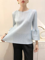 New Womens Pleated Top T-shirt Casual Slim Pleated Clothing