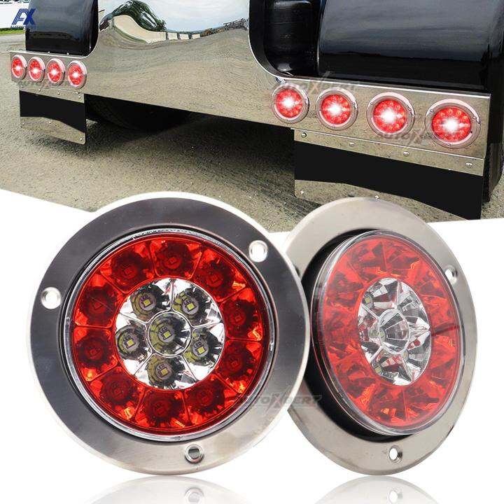 Pair Round 1224V LED Red Tail Lamp Reverse Brake Warning Rear Running