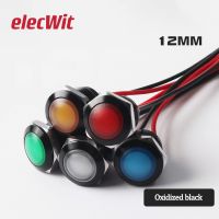 5pcs 12mm 12v Metal Indicator Light Aluminum Oxide Black Spherical Strip LED Waterproof Power Signal Lamp 15cm Wire