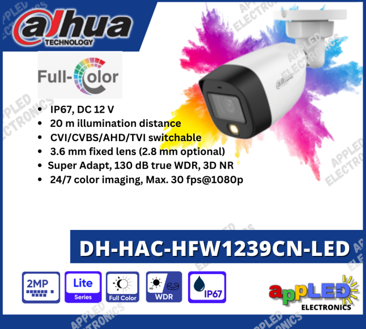 Dahua Dh Hac Hfw Cn Led Mp Hdcvi Bullet Analog Full Color Full Color Imaging Cctv