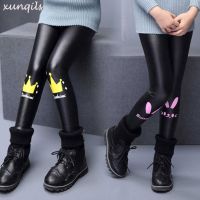 △✐ Winter Girls Legging Pants Leather Warm Trousers Children Leggings Kids Thicken Pants Baby Cartoon Clothes