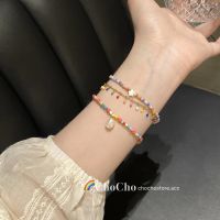 The heat wave of midsummer Colorful beaded double-layer dopamine bracelet womens ins niche design high-end summer hand accessories