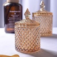 Amber Crystal Glass Storage Jar Lids 600ML Candy Jar Glass Container Cookie Jar Cotton Swab Box Cotton Household Decoration