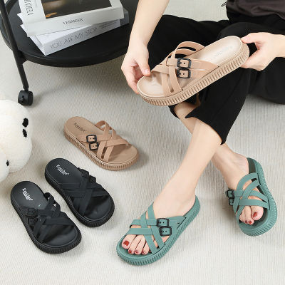 New style รองเท้าแตะผู้หญิงสวมด้านนอกรองเท้าแตะส้นแบนสไตล์เกาหลี 2023 ฤดูร้อนใหม่รองเท้าแตะผู้หญิงรองเท้าแตะผู้หญิงขายส่ง