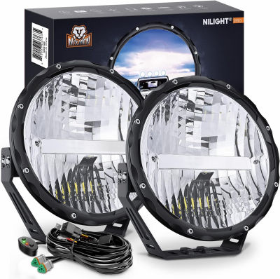 Nilight 9Inch Round Offroad Light 2PCS 120W High Low Beam IP68 LED Driving Light Pods Built-in EMC with 14AWG DT Connector Wiring Harness Kit for Truck ATV UTV SUV, 5 Years Warranty 2Pcs 9Inch Lights +Wiring harness