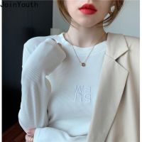 Joinyouth Graphic T-shirt Women Fashion Long Sleeve Y2K Aesthetic Tops Embroidery Pullover Tee Korean Elegant Bottoming T Shirts