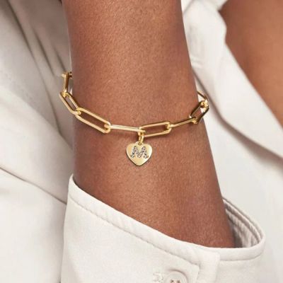 2023 New A-Z Initial Bracelet Women Temperament Letter Paperclip Stainless Steel Chain Pendant Bracelet For Women Jewelry Gift