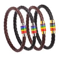 St.kunkka Black Brown Genuine Braided Leather Bracelet Women Men Stainless Steel Gay Pride Rainbow Magnetic Charms Bracelet Gift Belts