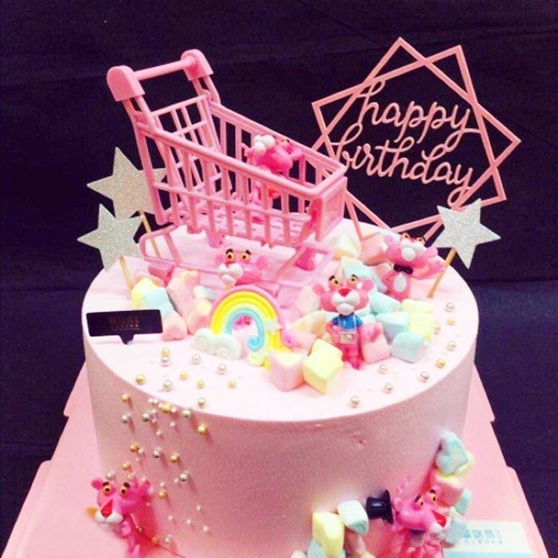 Size L TOPBATHY Mini Shopping Trolley Handcart Toy Carts Plastic Funny Cute Birthday Cake Ornaments for Girl Party 