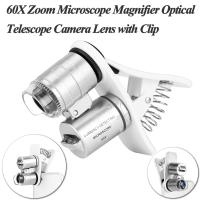 Mini Portable Universal Optical Mobile Phone Zoom 60 Times Magnifying Loupe Microscope Magnifier Lens 60x Optical Telescope Camera Lens with Clip for