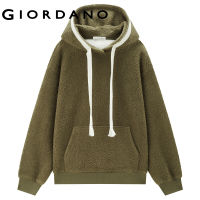 GIORDANO Women Hoodies Polar Fleece Contrast Color Drawstring Hoodies Kanga Pocket Fashion Casual Warm Loose Hoodies 18323006