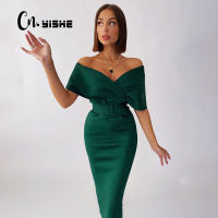 CNYISHE Elegant Party V-neck Off the Shoulder Dress for Women Dresses Fashion High Waist y Tight Green Dress Female Birthday