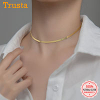 TrustDavis 925 Sterling Silver Simple Snake Chain Clavicle Charming Necklace for Women Fashion Korean Necklace Jewelry DB1268