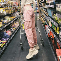 Cotton High Waist Cargo Pants 2019 Spring Pink Khaki Black Female Trousers