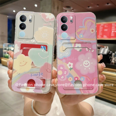 Phone Case เคส VIVOV29 VIVO V29e V29 Pro 5G เคสหน้ายิ้มสีสันสดใสกันกระแทกซิลิโคนนิ่มด้านหลังฝาปิดมีที่ใส่บัตร2023