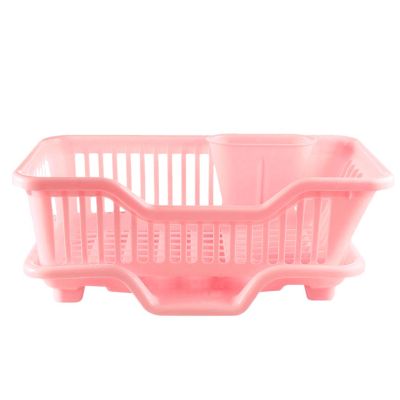 Environmental Plastic Kitchen Sink Dish Drainer Set Rack Washing Holder Basket Organizer Tray, Approx 17.5 x 9.5 x 7INCH (Pink)