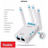 Stable 2.4GHz WiFi Repeater 300Mbps Network Wireless Router High Gain Antenna 2 RJ45 Ports Signal Booster Long Distance Extender