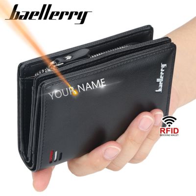 Baellerry Short Men Wallets Zipper Coin Pocket Brand Card Holder Male Purses Photo Holder PU Leather New Men Clutch Print Wallet