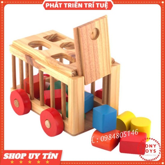 Đồ chơi xe cũi thả hình bằng gỗ giúp bé phát triển tư duy - ảnh sản phẩm 1