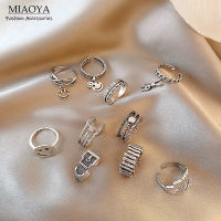 MIAOYA Fashion Jewelry Shop แหวนแฟชั่นสีเงินย้อนยุคหญิง คู่รักแหวนยิ้มสไตล์ฮิปฮอป- วัสดุทองแดงคุณภาพสูง