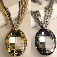 [HOT] Whosale New Vintage Gold / Black Oval Glass Crystal Pendant Necklace Charm Multi Chain Long Chain Necklaces for Women XHP076