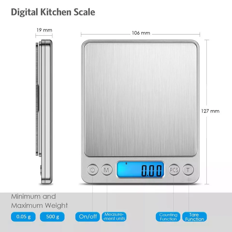 5000.01g Accurate Kitchen Scale High- Jewelry Scale Food Scale Electric Kitchen Scale with Two Trays Kitchen Baking Scale Pocket Scale, Size: 500g