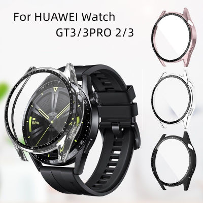 กระจกเทมเปอร์ + เคสสำหรับหัวเหว่ยวอทช์3 Pro 2/3 2Pro 48มม. เคสกันกระแทก PC สีด้านฝาครอบป้องกันรอบๆ Huawei Watch 2 3ปกป้องหน้าจอ