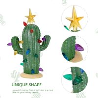 Cactus Christmas Tree, Christmas Cactus Vintage Resin Christmas Cactus for Xmas Home Tabletop Decorations
