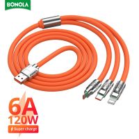 Bonola 6A 120w Super Fast Charge 3 in 1 USB Charging Cable Suitable for iPhone/Android Universal Cellphone Charging Data Cable