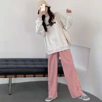 COD SDFERTGRTYTYUYU corduroy pants wide leg pants women wide leg pants Pink Corduroy Pants Womens Spring and Summer Loose Slimming Wide-Leg Pants Female Students High Waist All-Matching Drape