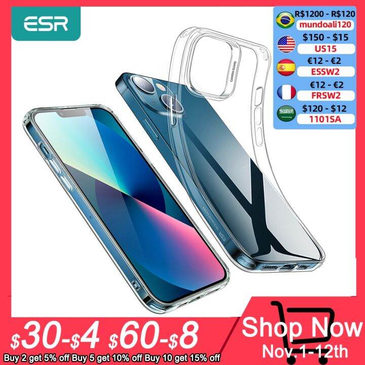 สินค้าใหม่ในสต็อก-esr-กรณีที่ชัดเจนสำหรับ-iphone-14-pro-กรณีสำหรับ-iphone-13-12-pro-max-se-3-2022กรณีมินิบางใสนุ่มกลับกล้องเต็มปก