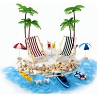 18pcs Miniature Deck Chair Beach Umbrella Boat Shell Kits Figurines Dollhouse Life Scenes Decoration Aquarium Decor Accessory