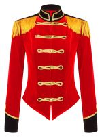 Women Circus Ringmaster Cosplay Costume Halloween Party Long Sleeve Disfraz Circo Fringed Shoulder Board Velvet Jacket Coat