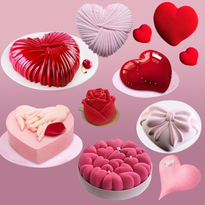 【YF】 Heart Mousse Pastry Moulds Silicone Cake Molds Valentines Day Rose Dessert Baking Tools Kitchen Bakeware