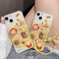 เคสโทรศัพท์ลายการ์ตูนขนมขบเคี้ยว3D พิซซ่าเบอร์เกอร์น่ารักสำหรับ iPhone 14 13 12 Pro Max Plus 11พร้อมสร้อยคอแบบจี้ห้อยขอบโปร่งใสฝาครอบ TPU นิ่มกันกระแทก