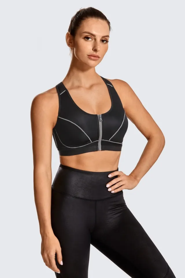 Women's Sports Bras Tights Crop Top Yoga Vest Front Zipper Plus