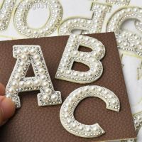 White Letter Patches Crystal rhinestone Pearl Stickers Alphabet Sew Iron On Patches Badge 3D Handmade Letters Patche