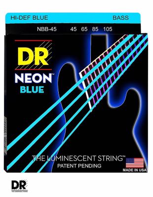 DR Strings NBB-45 สายกีตาร์เบส 4 สาย แบบเคลือบ สีฟ้า เรืองแสง (Medium, 45/105) ** Made in U.S.A.**