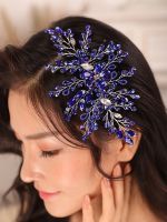 Bohe Blue Rhinestone Crystal Wedding Accessories Hair comb Bride to be Headdress hat female wedding Women bridal headwear