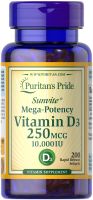 Puritans Pride Vitamin D3 250mcg- 10,000 IU / 200 Softgels วิตามินดี