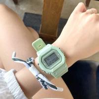 นาฬิกาสีลูกอมน่ารักสี่เหลี่ยม Jam Tangan Digital แนวสปอร์ตนาฬิกาข้อมือ Unisex แฟชั่น X2H7