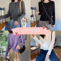 DD SHOPพร้อมส่ง 9128 เสื้อไหมพรมแขนยาว กระดุมด้านหน้า ผ้าร่องใส่สบาย