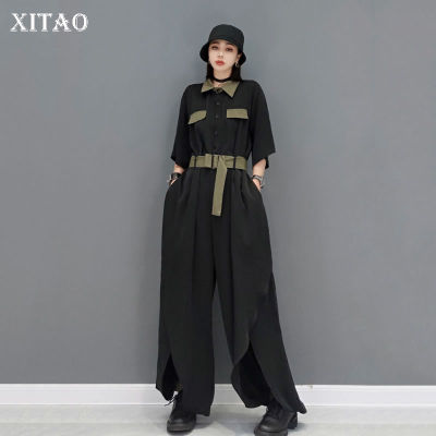 XITAO Jumpsuits Women Contrast Color Bandage Splicing Simple Fashionable Jumpsuits
