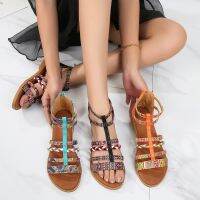 [COD] 2022 new summer ethnic style colorful stitching womens large size flat sandals 41--43