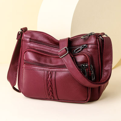 Womens Bag Shoulder Bag 2023 New Middle-Aged Mother Bag Pu Washed Leather Large-Capacity Crossbody Bag 2023