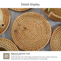 1PC Round Natural Rattan Kitchen Woven Holder Drink Coaster Heat Pad Handmade Table Padding Cup Mats Tea Pot Placemat Dia 20CM