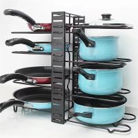 8 Tiers Pan Pot Rack Kitchen Organizer Adjustable Cabinet Pantry Rack Cupboard Organizer Kitchen Sink Rack Pan Holder