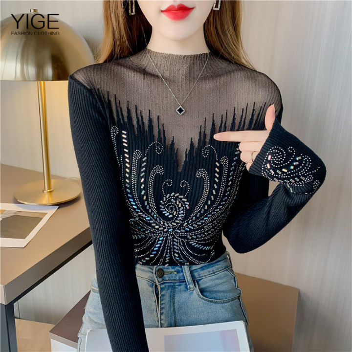 YIGE 2023 new Korean version fashion sexy hollow sweater women's autumn ...