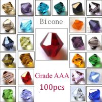 【คุณภาพสูง】ลูกปัดคริสตัล ขนาด 4 มม. ทรง bicone faceted สําหรับทําเครื่องประดับ 100 ชิ้น